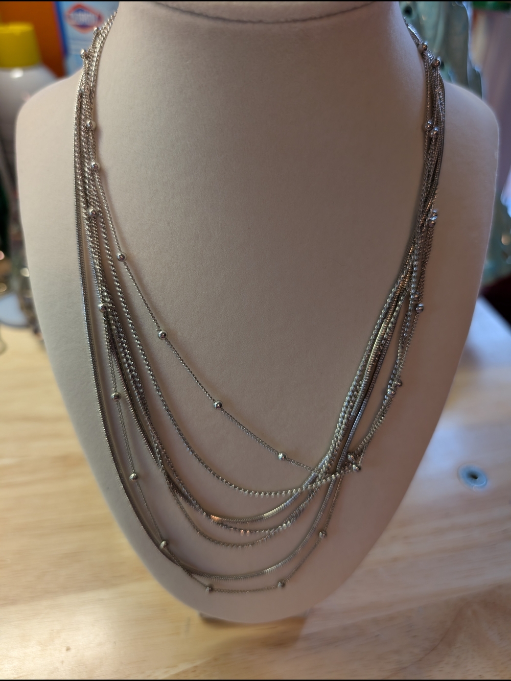 Multi-Strand Silver Bead Layered Necklace - Women Jewelry